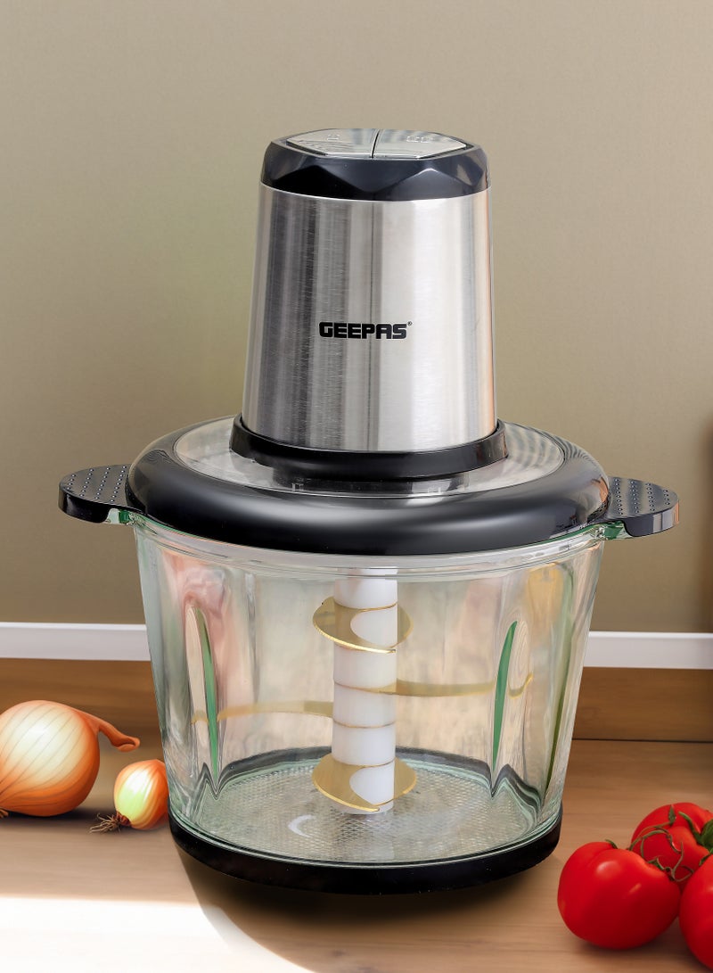 GEEPAS 3.0 liter Multi Chopper Compact Multi-Purpose Chopping Machine, Mincing Function, Coarse and Fine/ Stainless Steel Housing, Cutter Pole and Gear, Suitable for Vegetables, Fruits, Meat 3 L 500 W GMC42029 BLACK AND SILVER  - Image 1