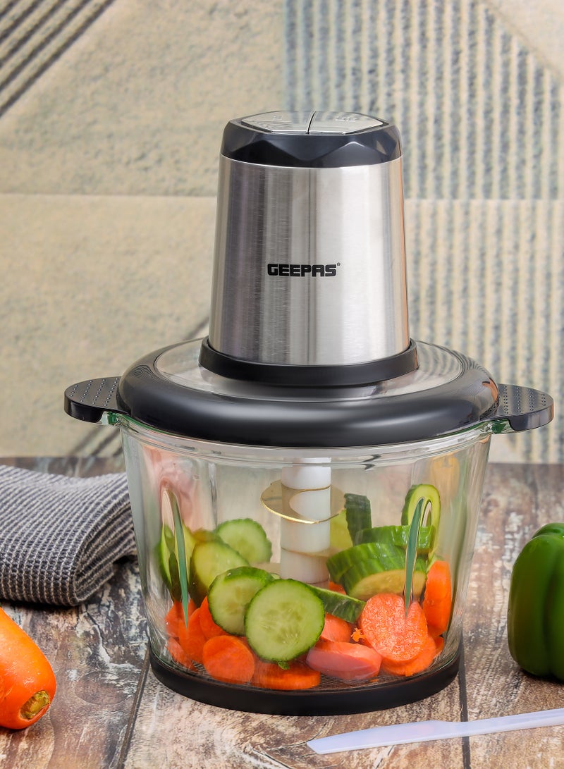 GEEPAS 3.0 liter Multi Chopper Compact Multi-Purpose Chopping Machine, Mincing Function, Coarse and Fine/ Stainless Steel Housing, Cutter Pole and Gear, Suitable for Vegetables, Fruits, Meat 3 L 500 W GMC42029 BLACK AND SILVER  - Image 5