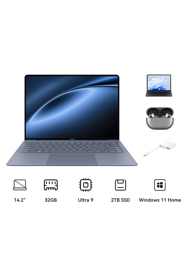HUAWEI - MateBook X Pro Laptop With 14.2-Inch Flexible OLED Display, Ultralight, Intel Core Ultra 9 Processor, 32GB RAM/2TB SSD/Intel Iris XE Graphics/Windows 11 Home/ HUAWEI MatePad Air + FreeBuds Pro 2 + Dock 3 English/Arabic Blue - Image 1