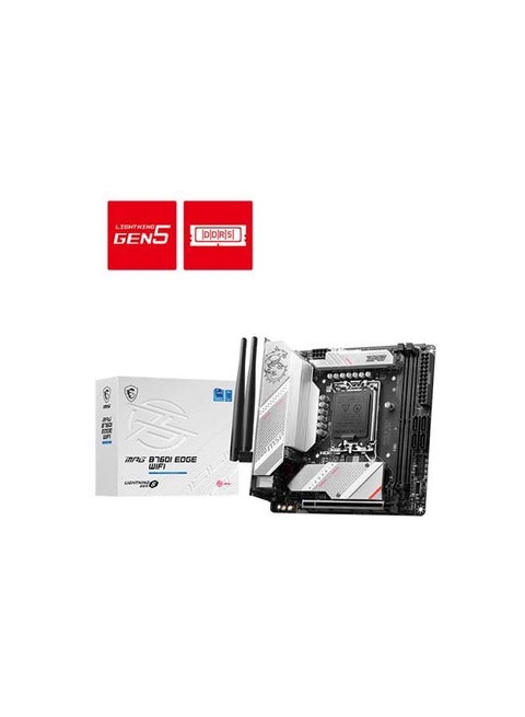 MPG B760I Edge Wi-Fi DDR5 LGA 1700 Mini-ITX Motherboard, Intel B760 Chipset, 2x DDR5 RAM Slot, 96GB Max Capacity, Intel Wi-Fi 6E, BT 5.3, PCI-E x16 Slot, DP & HDMI | 911-7D40-005 White