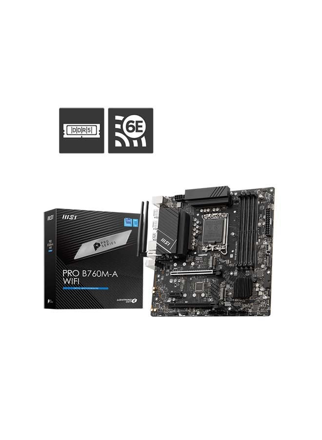 MSI - Pro B760M-A Wifi Intel mATX Motherboard, LGA 1700 Socket, DDR5 Support, Wifi 6E / Bluetooth 5.3, B760 Chipset, 2.5 LAN, PCIe 4.0, HDMI | 911-7D99-007 - Image 1