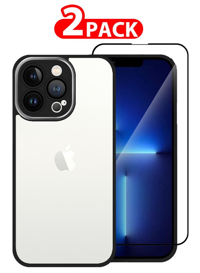 مارجون 2 Pack For iPhone 13 Pro Max Clear Case Cover And Screen Protector Shockproof Silicone Bumper Frame And Anti Drop Raised Camera Lens Protection Black - Image 1