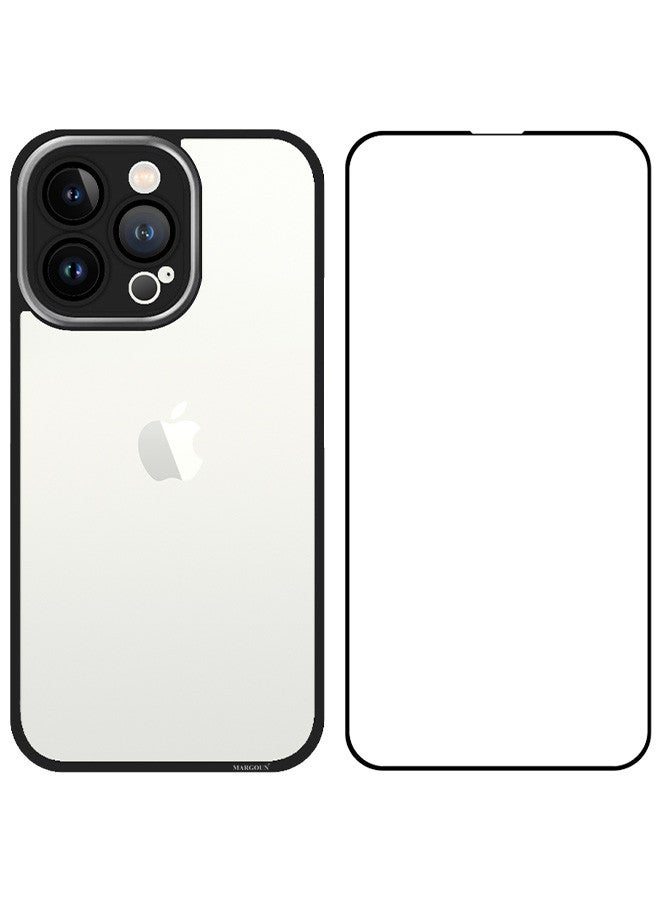مارجون 2 Pack For iPhone 13 Pro Max Clear Case Cover And Screen Protector Shockproof Silicone Bumper Frame And Anti Drop Raised Camera Lens Protection Black - Image 2