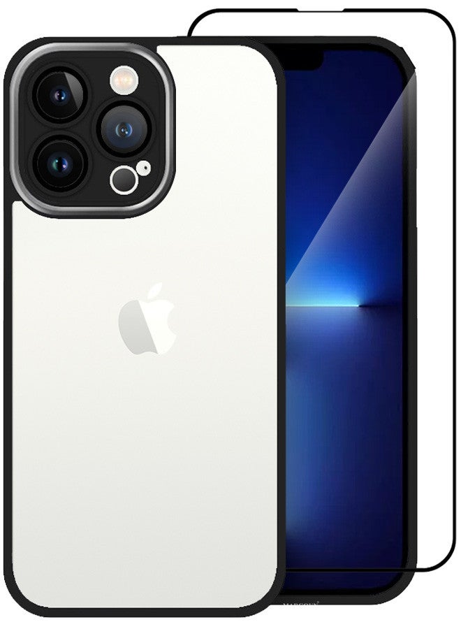 مارجون 2 Pack For iPhone 13 Pro Max Clear Case Cover And Screen Protector Shockproof Silicone Bumper Frame And Anti Drop Raised Camera Lens Protection Black - Image 3