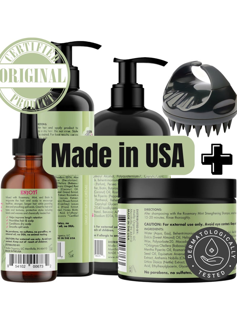 MIELLE - Organics Rosemary Mint Strengthening Growth Collection Rosemary Hair Oil, Shampoo, Hair Mask, Styling Cream And Scrubber For Hair Growth - Promote Hair Growth, Provide Protection And Treatment 994ml - Image 1
