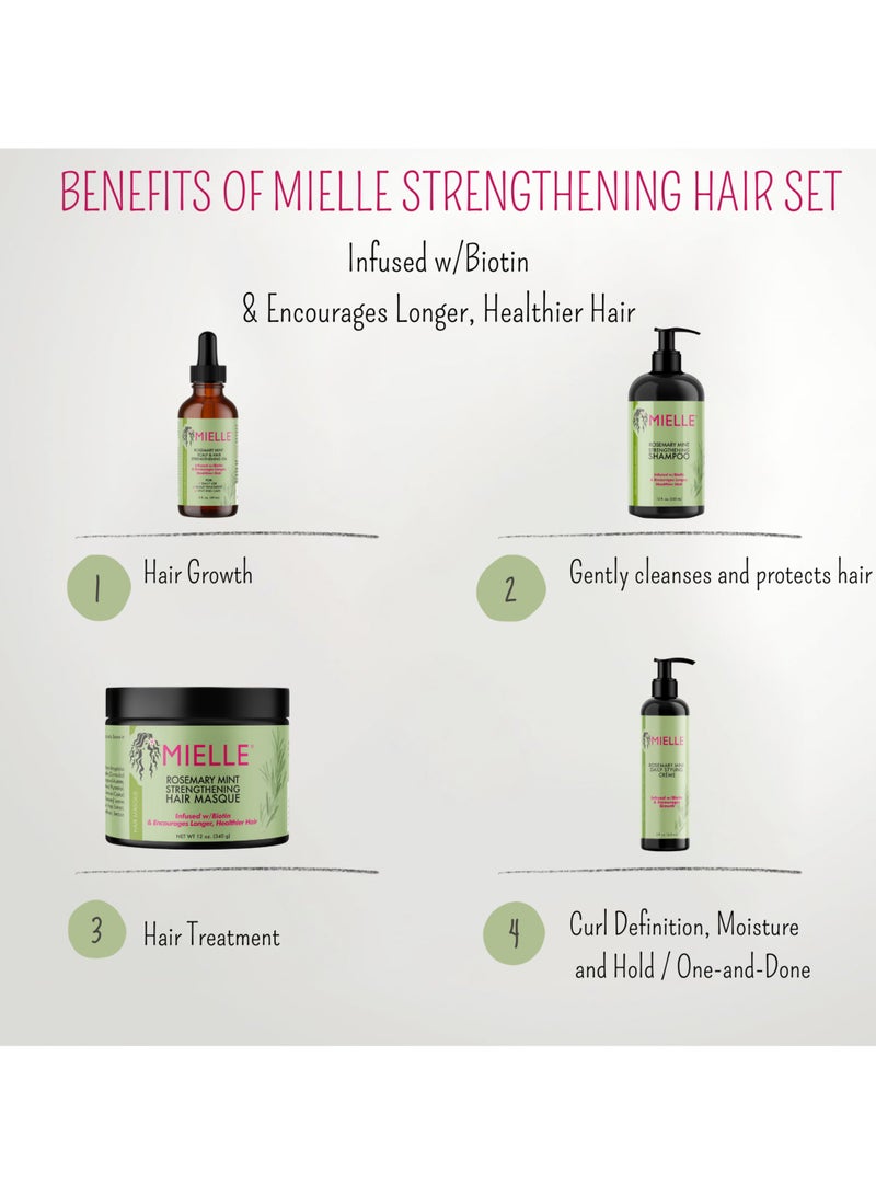 MIELLE - Organics Rosemary Mint Strengthening Growth Collection Rosemary Hair Oil, Shampoo, Hair Mask, Styling Cream And Scrubber For Hair Growth - Promote Hair Growth, Provide Protection And Treatment 994ml - Image 1