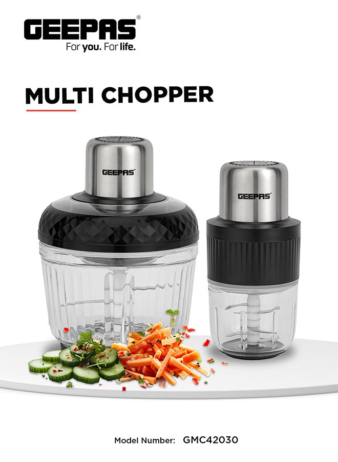 GEEPAS Multi Chopper 1 Machine, Compact Multi-Purpose Chopping Machine, Mincing Function, Coarse and Fine/ Stainless Steel Housing, Cutter Pole and Gear, Suitable for Vegetables, Fruits, Meat 2.5 L 500 W GMC42030 Black/Silver  - Image 1