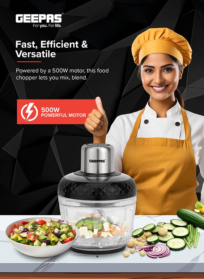 GEEPAS Multi Chopper 1 Machine, Compact Multi-Purpose Chopping Machine, Mincing Function, Coarse and Fine/ Stainless Steel Housing, Cutter Pole and Gear, Suitable for Vegetables, Fruits, Meat 2.5 L 500 W GMC42030 Black/Silver  - Image 3