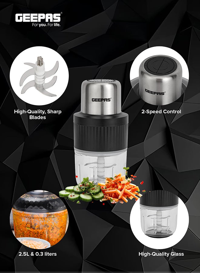 GEEPAS Multi Chopper 1 Machine, Compact Multi-Purpose Chopping Machine, Mincing Function, Coarse and Fine/ Stainless Steel Housing, Cutter Pole and Gear, Suitable for Vegetables, Fruits, Meat 2.5 L 500 W GMC42030 Black/Silver  - Image 4
