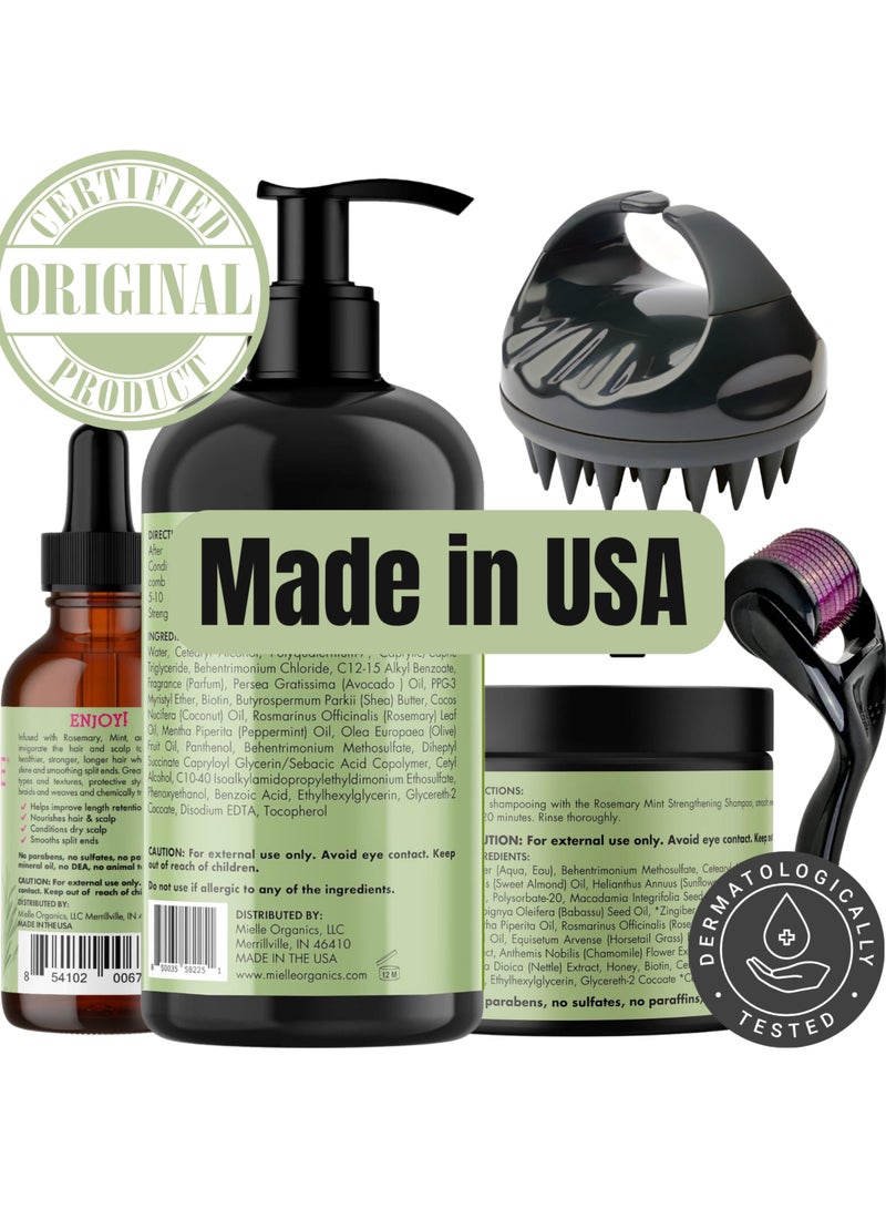 MIELLE Organics Rosemary Mint Strengthening Full Set 5 - Rosemary Hair Oil, Shampoo, Hair Mask, Derma Ruller And Scrubber - For Hair Growth, Protection & Treatment - Infused With Biotin 754ml  - Image 2