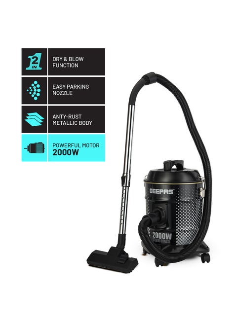 Drum Vacuum Cleaner- 18 L Dust Bag Capacity with Elegant Body, Metallic Tank/ Powerful Suction, Dry and Blow Function, Full Indicator/ Perfect for Home, Office, Apartments 18 L 2000 W GVC19045 Black, White