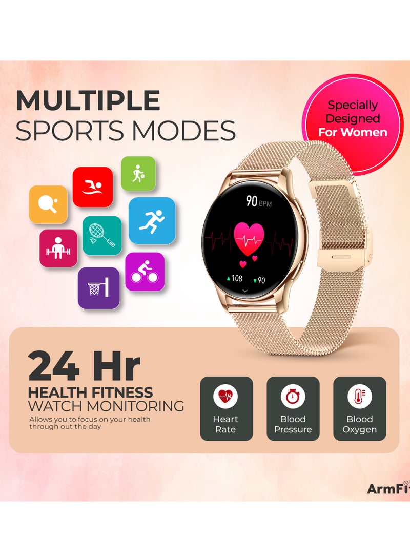 ArmFit - Queen Smart Watch For Women With AMOLED Always On Display Bluetooth Calling Waterproof Fitness Watches For Android iOS Gold - Image 1