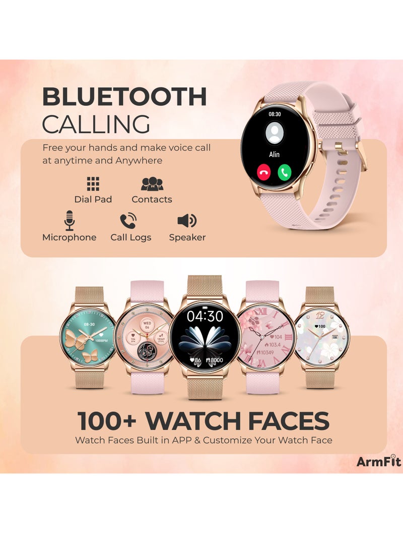 ArmFit - Queen Smart Watch For Women With AMOLED Always On Display Bluetooth Calling Waterproof Fitness Watches For Android iOS Gold - Image 1