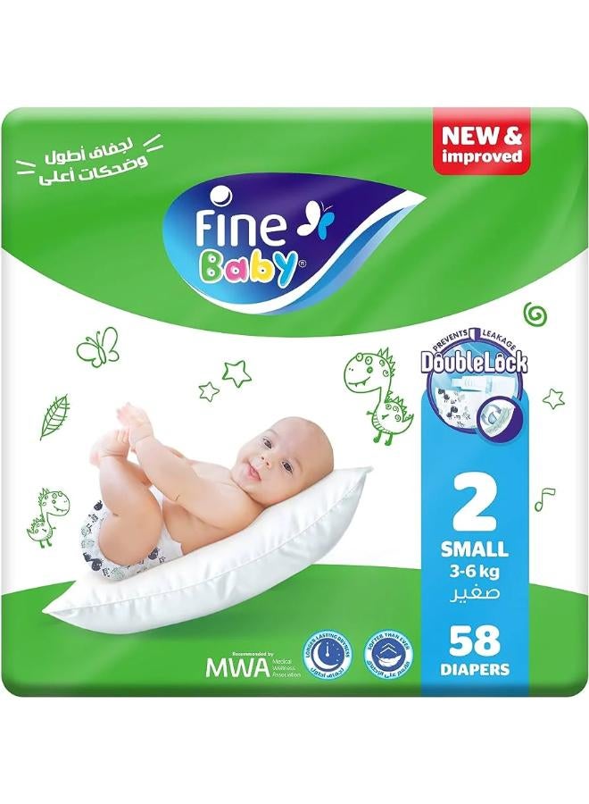 Fine Baby Fine Baby Double Lock Size 2 Small Diapers - 3-6 KG - 58 Diapers 