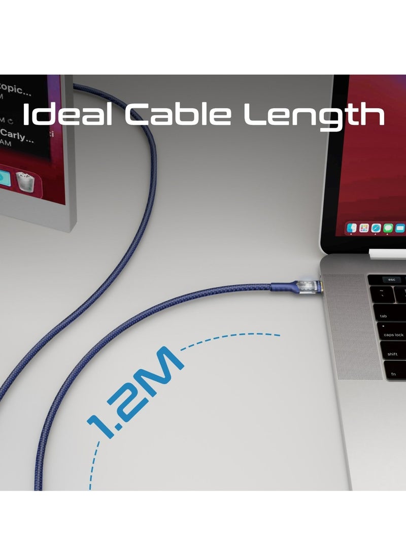 PROMATE USB-C To USB-C Cable, Fast-Charging 100W Power Delivery Type-C Cable With Transparent Tips, LED, 25000+ Long Bend Lifespan, 480Mbps Data Sync And 120cm Nylon Braided Cord, LucidLine-CC120 Navy Blue - Image 4