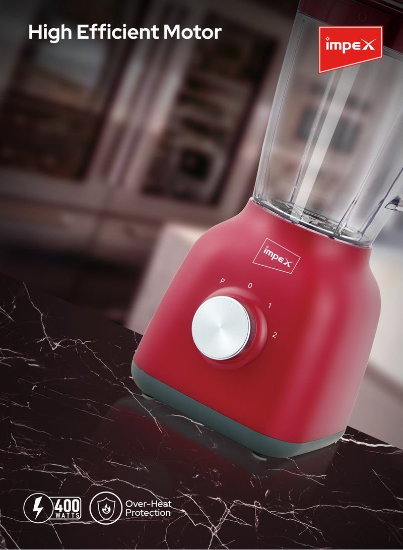 Impex Blender 3 In 1 Mixer Grinder,400W Powerful Motor, Speed Control With Pulse,1.5L Unbreakable Big Jar, Grinder Jar, Meat Mincer Jar, Over Heat Protection 1.5 L 400 W BL 3503B Red  - Image 4