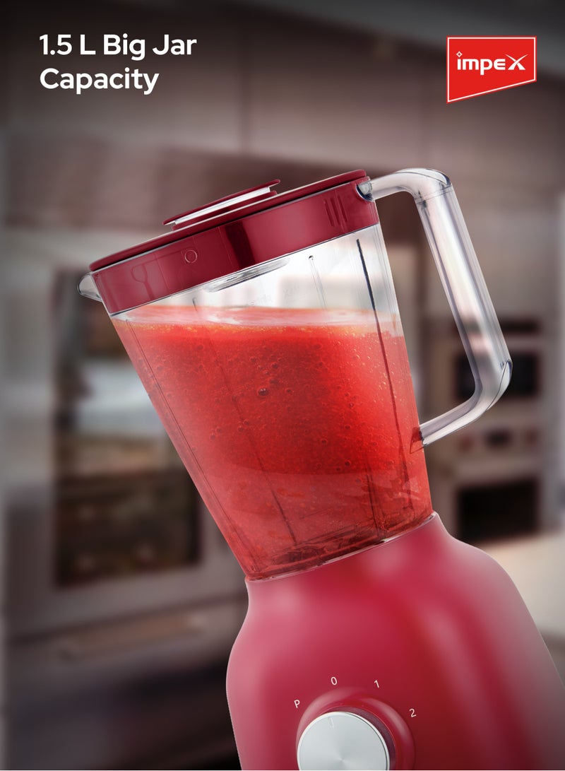 Impex Blender 3 In 1 Mixer Grinder,400W Powerful Motor, Speed Control With Pulse,1.5L Unbreakable Big Jar, Grinder Jar, Meat Mincer Jar, Over Heat Protection 1.5 L 400 W BL 3503B Red  - Image 3