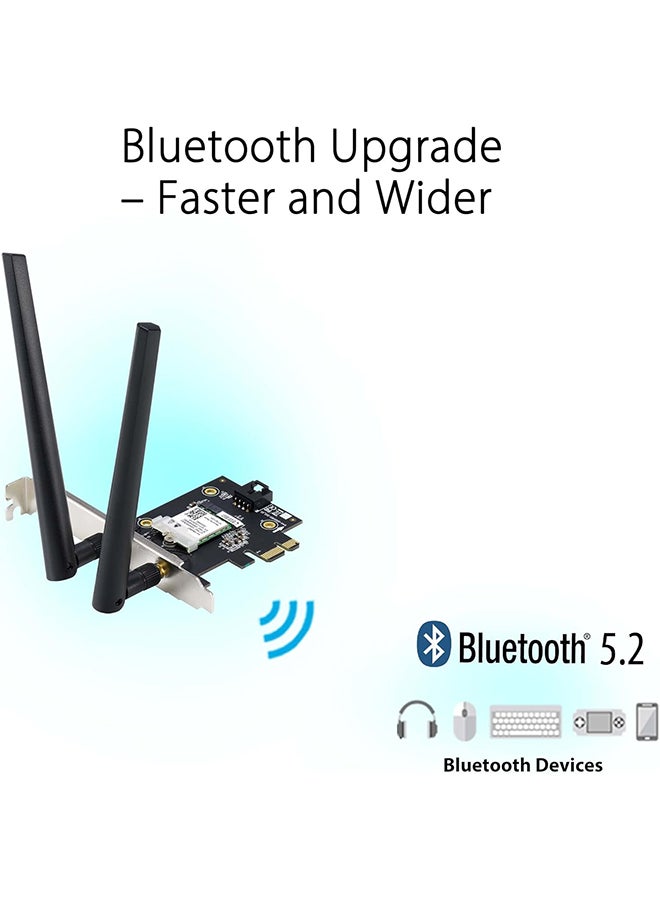 ASUS - PCE-AXE5400 WiFi 6E PCI-E Adapter with 2 external antennas, Supporting 6GHz band, 160MHz, Bluetooth 5.2, WPA3 network security, OFDMA, MU-MIMO - Black - Image 1