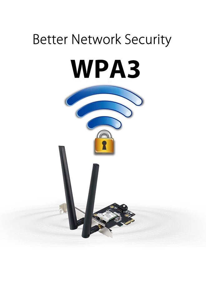 ASUS - PCE-AXE5400 WiFi 6E PCI-E Adapter with 2 external antennas, Supporting 6GHz band, 160MHz, Bluetooth 5.2, WPA3 network security, OFDMA, MU-MIMO - Black - Image 1