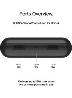 Belkin 20000mAh 15W USB-C + 2 12W USB-A  Black Power Bank - pnsku/N70064986V/45/_/1714036591/34b40615-84f9-43eb-8a01-7e836dbb27a0