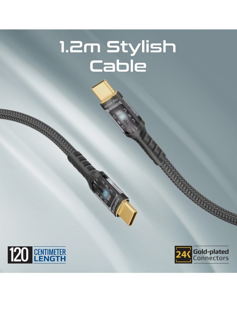 بروميت شاحن حائط بمنفذين، توصيل طاقة USB-C بقوة 25 وات مع منافذ شحن USB-A QC 3.0 بقوة 18 وات، مزود بكابل موصلات USB-C شفاف بقوة 60 وات، بطول 1.2 متر، شحن متكيف وإضاءة LED، PowerPort-25CC - Image 5