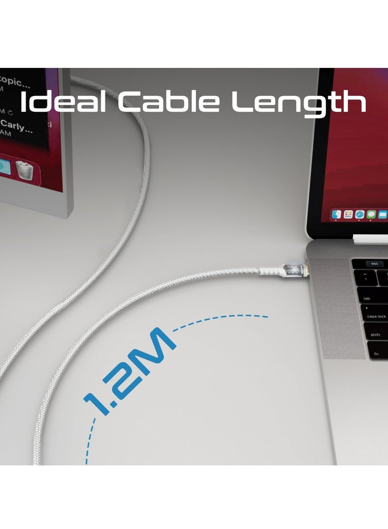 PROMATE USB-C to USB-C Cable, Fast-Charging 100W Power Delivery Type-C Cable With Transparent Tips, LED, 25000+ Long Bend Lifespan, 480Mbps Data Sync and 120cm Nylon Braided Cord, LucidLine-CC120 White  - Image 4