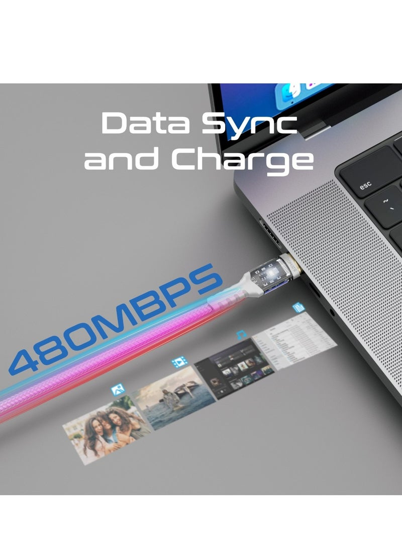 PROMATE USB-C to USB-C Cable, Fast-Charging 100W Power Delivery Type-C Cable With Transparent Tips, LED, 25000+ Long Bend Lifespan, 480Mbps Data Sync and 120cm Nylon Braided Cord, LucidLine-CC120 White  - Image 5