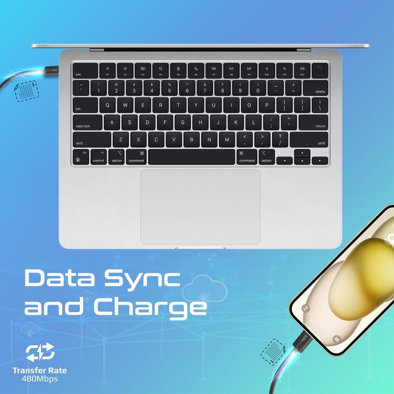 PROMATE USB-C to USB-C Cable, Premium 60W Power Delivery Fast Charging Cable with 480Mbps Data Sync and 200cm Anti-Tangle Nylon Braided Cord for iPhone 16, Galaxy S25, iPad Air, Dell XPS 17, EcoLine-CC200 - Black  - Image 4