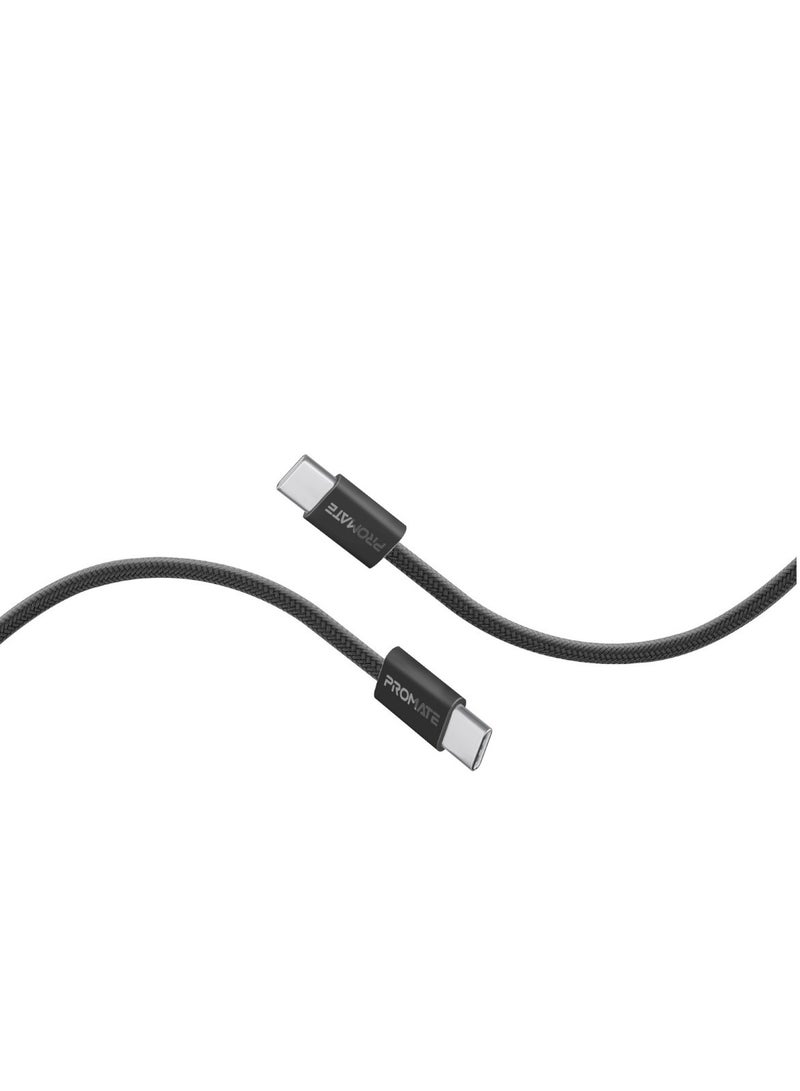 PROMATE USB-C to USB-C Cable, Premium 60W Power Delivery Fast Charging Cable with 480Mbps Data Sync and 200cm Anti-Tangle Nylon Braided Cord for iPhone 16, Galaxy S25, iPad Air, Dell XPS 17, EcoLine-CC200 - Black  - Image 1