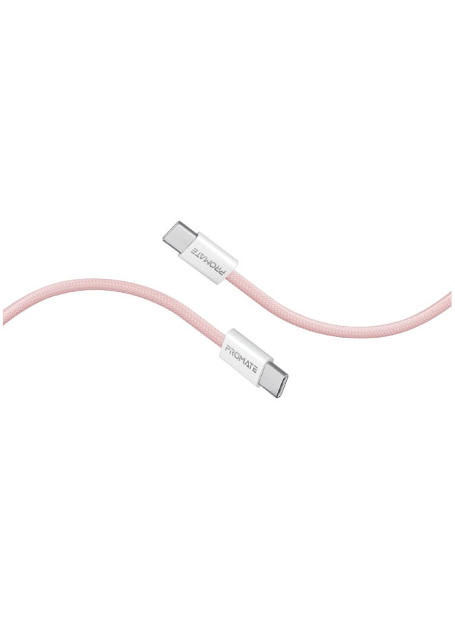 PROMATE USB-C to USB-C Cable, Premium 60W Power Delivery Fast Charging Cable with 480Mbps Data Sync and 200cm Anti-Tangle Nylon Braided Cord for iPhone 16, Galaxy S25, iPad Air, Dell XPS 17, EcoLine-CC202 - Pink  - Image 1