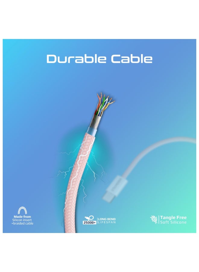 PROMATE USB-C to USB-C Cable, Premium 60W Power Delivery Fast Charging Cable with 480Mbps Data Sync and 200cm Anti-Tangle Nylon Braided Cord for iPhone 16, Galaxy S25, iPad Air, Dell XPS 17, EcoLine-CC202 - Pink  - Image 3