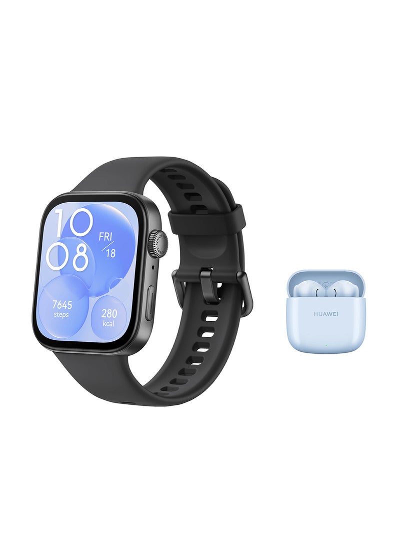 HUAWEI - Watch Fit 3 Smartwatch, 1.82 Inch AMOLED Display, Ultra Slim Design, Scientific Workout Coach, Upgraded Health Management, Compatible With iOS And Android + FreeBuds SE 2 Black - Image 1