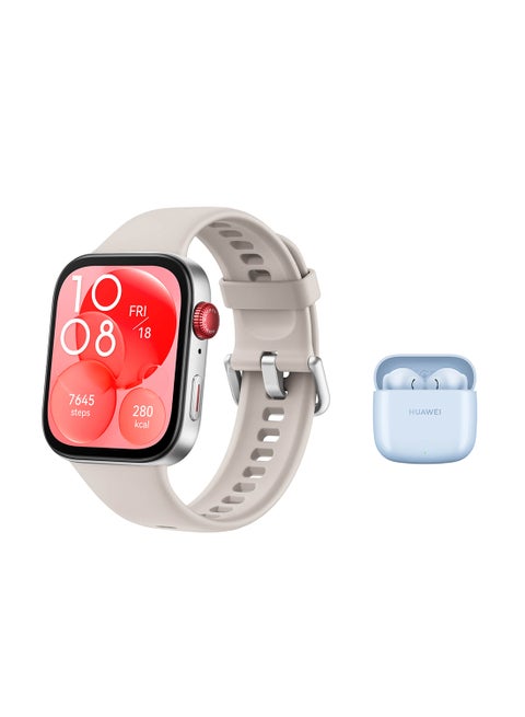 Watch Fit 3 Smartwatch, 1.82 Inch AMOLED Display, Ultra Slim Design, Scientific Workout Coach, Upgraded Health Management, Compatible With iOS And Android + FreeBuds SE 2 Moon White