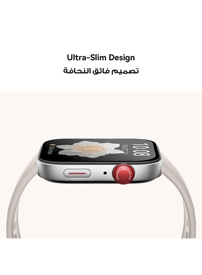 هواوي - ساعة ذكية Watch Fit 3، شاشة AMOLED مقاس 1.82 بوصة، تصميم نحيف للغاية، مدرب تمرين علمي، إدارة صحية مطورة، متوافقة مع iOS وAndroid، حزام مون أبيض - Image 1