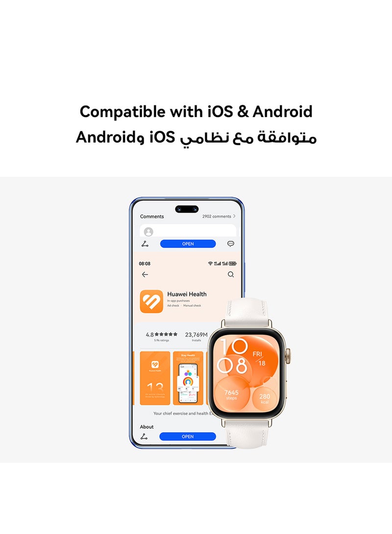 هواوي - ساعة ذكية Watch Fit 3، شاشة AMOLED مقاس 1.82 بوصة، تصميم نحيف للغاية، مدرب تمرين علمي، إدارة صحية مطورة، متوافقة مع iOS وAndroid، حزام مون أبيض - Image 1