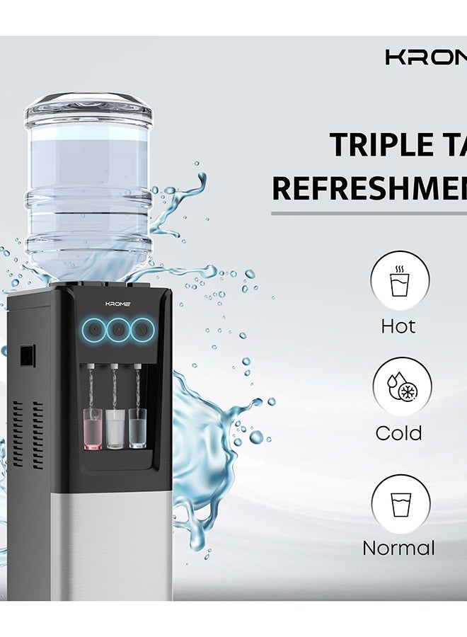 كروم موزع مياه علوي وسفلي، مياه ساخنة وباردة وعادية، 3 صنابير، مثبت على الأرض، مصنوع من خزان SUS 304 وأنبوب جل سيليكون صالح للطعام، قفل للأطفال - Image 3