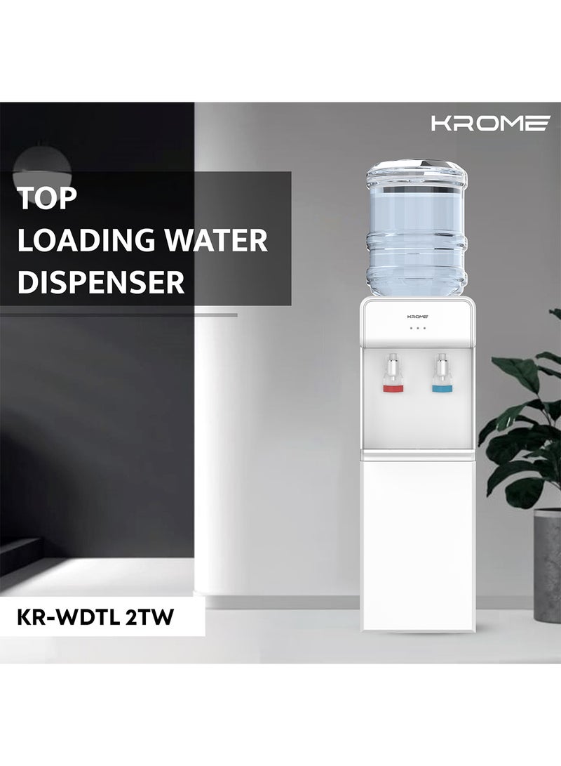 Krome - Top Loading Water Dispenser, Hot And Cold Water 2 Taps, Floor Standing, Made With SUS 304 Tank And Food-Grade Silicone Gel Tube KR-WDTL 2TW White - Image 1