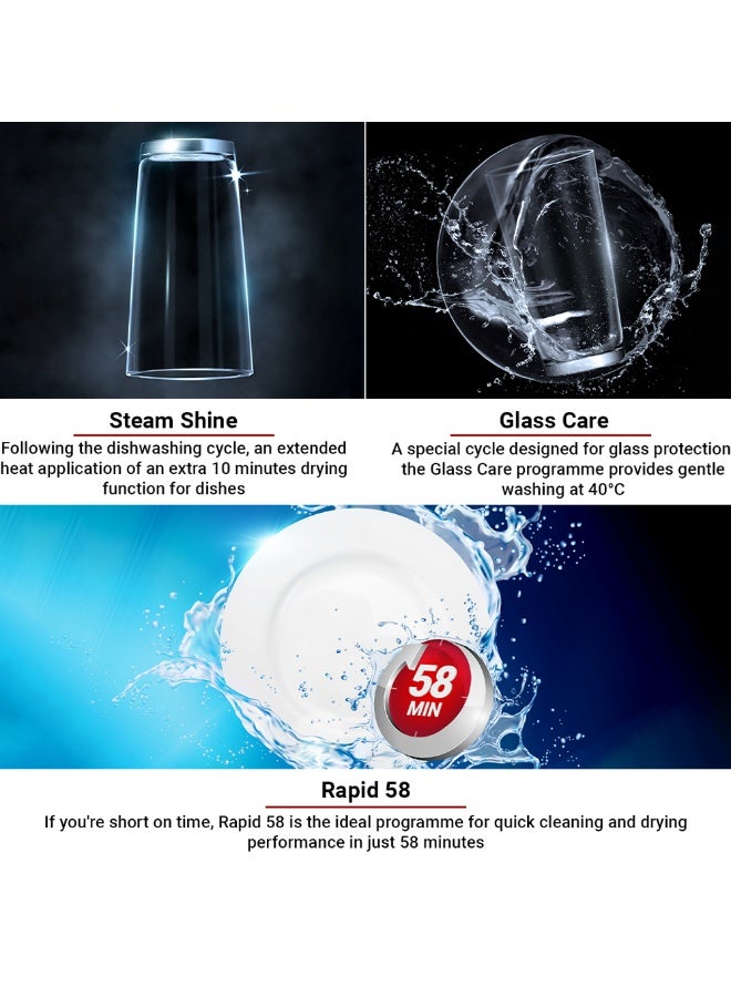 هيتاشي غسالة أطباق قائمة بذاتها، 15 مكانًا، 8 برامج، تلقائي، مكثف، صديق للبيئة، العناية بالزجاج، محرك عاكس للغسيل التربو، غسالة أطباق صامتة، أمان فيضان المياه، صنع في تركيا - Image 5