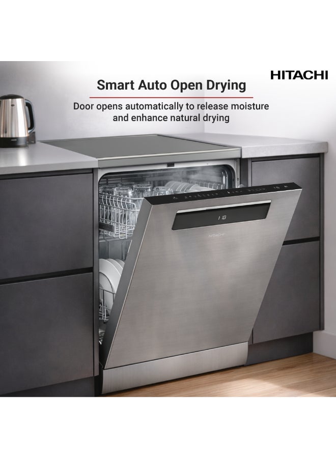 HITACHI Freestanding Dishwasher, 15 Place Settings, 8 Programs, Silent Operation - Model HDFF158CVX + FREE 15 Packs of Finish Powerball Ultimate Plus (4 Tabs Each Packet) 9.5 L HDF-F158CVX Inox 9.5 L HDF-F158CVX Inox - Image 4