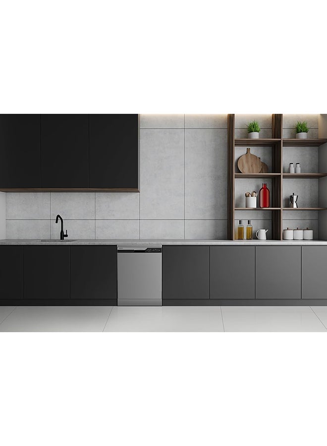 Dishwasher Freestanding, 14 Place Setting, 6 Programs, Auto, Intensive, Eco, Glass Care, Inverter Motor-Turbo Washing, Silent Dishwasher, Overflow Safety, Made In Turkey 9.5 L HDF-F146VS Inox