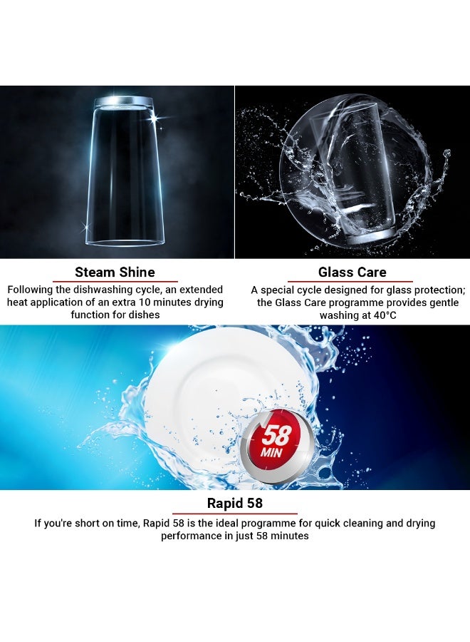 هيتاشي غسالة أطباق قائمة بذاتها، 14 مكانًا، 6 برامج، تلقائي، مكثف، صديق للبيئة، العناية بالزجاج، محرك عاكس للغسيل التربو، غسالة أطباق صامتة، أمان التدفق الزائد، صنع في تركيا - Image 5