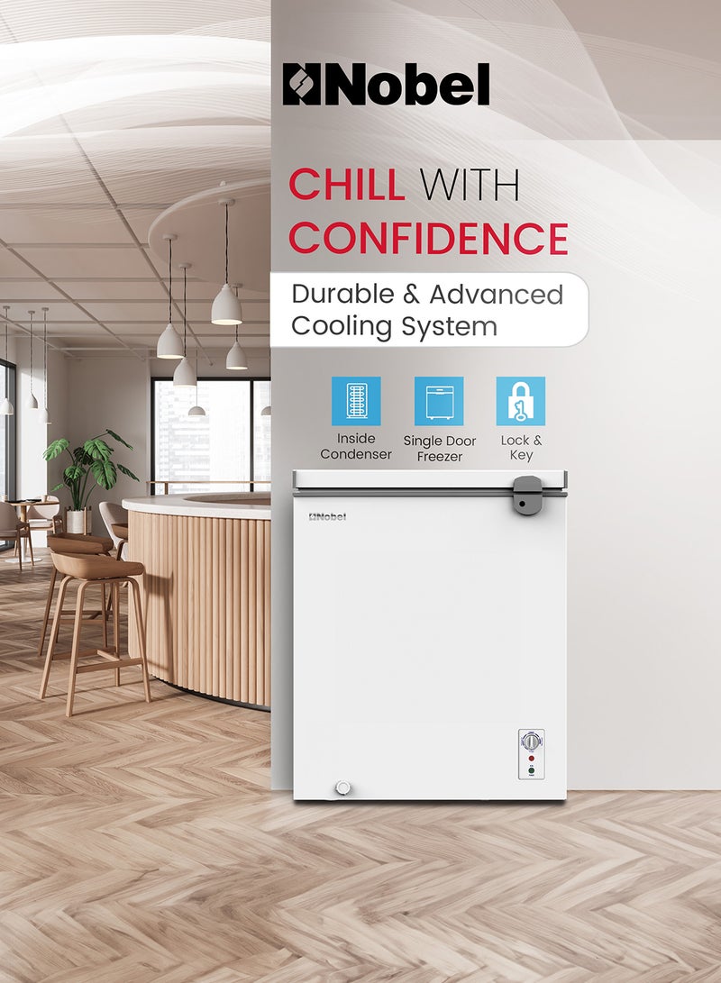Nobel - Chest Freezer 150L Gross/ 137L Net Capacity, High-Efficiency Compressor, Low Noise, Energy Saving, LED Light, Lock And Key 72 W NCF170NI White - Image 1