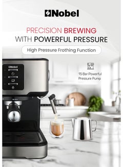 Nobel Coffee Machine, 1.5L Detachable Water Tank, Dual Stainless Steel Filter, 15 Bar Pressure Pump, High Pressure Frothing, Overheat Protection, Adjustable Steam Knob 1.5 L 1100 W NCM21 Black  - Image 3