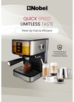 Nobel Coffee Machine, 1.5L Detachable Water Tank, Dual Stainless Steel Filter, 15 Bar Pressure Pump, High Pressure Frothing, Overheat Protection, Adjustable Steam Knob 1.5 L 1100 W NCM21 Black  - Image 5