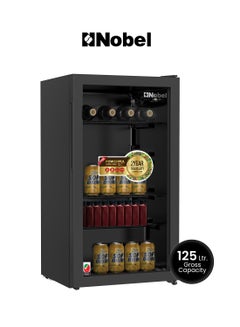 Nobel 125L Gross/ 85L Net Capacity Bottle Chiller Single Glass Door, Mechanical Control, LED Light, Adjustable Temperature, Energy Efficient, R600a Refrigerant 125 L 85 W NBC125RH Black  - Image 1