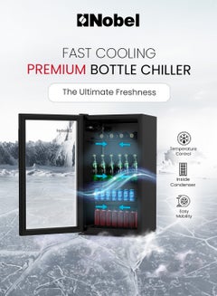Nobel 125L Gross/ 85L Net Capacity Bottle Chiller Single Glass Door, Mechanical Control, LED Light, Adjustable Temperature, Energy Efficient, R600a Refrigerant 125 L 85 W NBC125RH Black  - Image 3