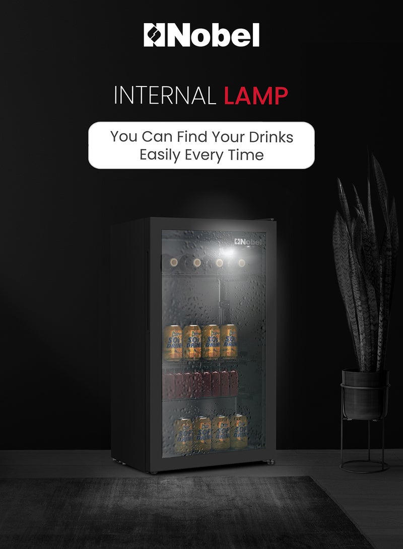 Nobel - 125L Gross/ 85L Net Capacity Bottle Chiller Single Glass Door, Mechanical Control, LED Light, Adjustable Temperature, Energy Efficient, R600a Refrigerant 125 L 85 W NBC125RH Black - Image 1
