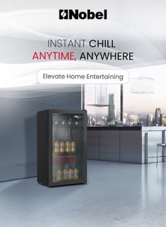 Nobel 125L Gross/ 85L Net Capacity Bottle Chiller Single Glass Door, Mechanical Control, LED Light, Adjustable Temperature, Energy Efficient, R600a Refrigerant 125 L 85 W NBC125RH Black  - Image 2