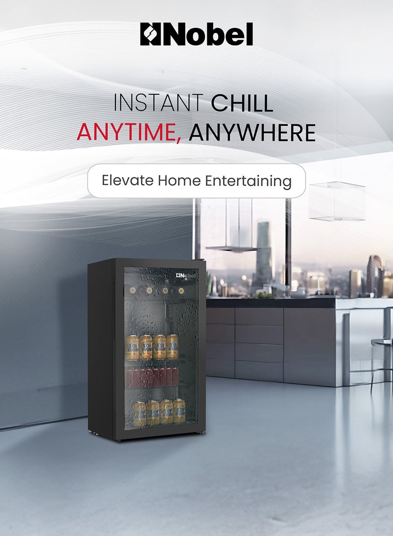 Nobel - 125L Gross/ 85L Net Capacity Bottle Chiller Single Glass Door, Mechanical Control, LED Light, Adjustable Temperature, Energy Efficient, R600a Refrigerant 125 L 85 W NBC125RH Black - Image 1