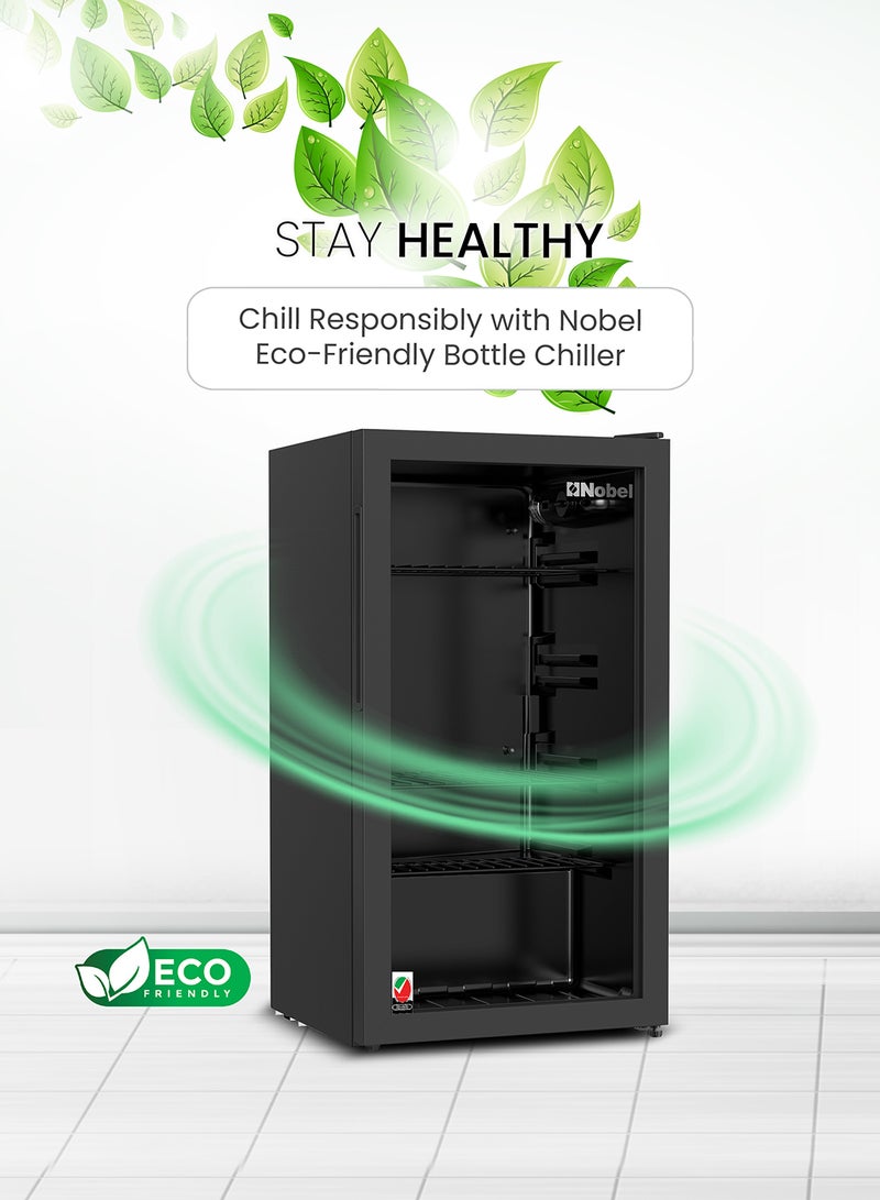 Nobel - 125L Gross/ 85L Net Capacity Bottle Chiller Single Glass Door, Mechanical Control, LED Light, Adjustable Temperature, Energy Efficient, R600a Refrigerant 125 L 85 W NBC125RH Black - Image 1